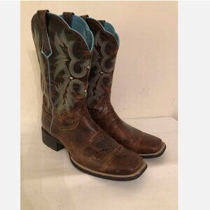NEW Ariat Western Cowboy leather Brown Blue Boots Men’s Size 11 B Floor Model